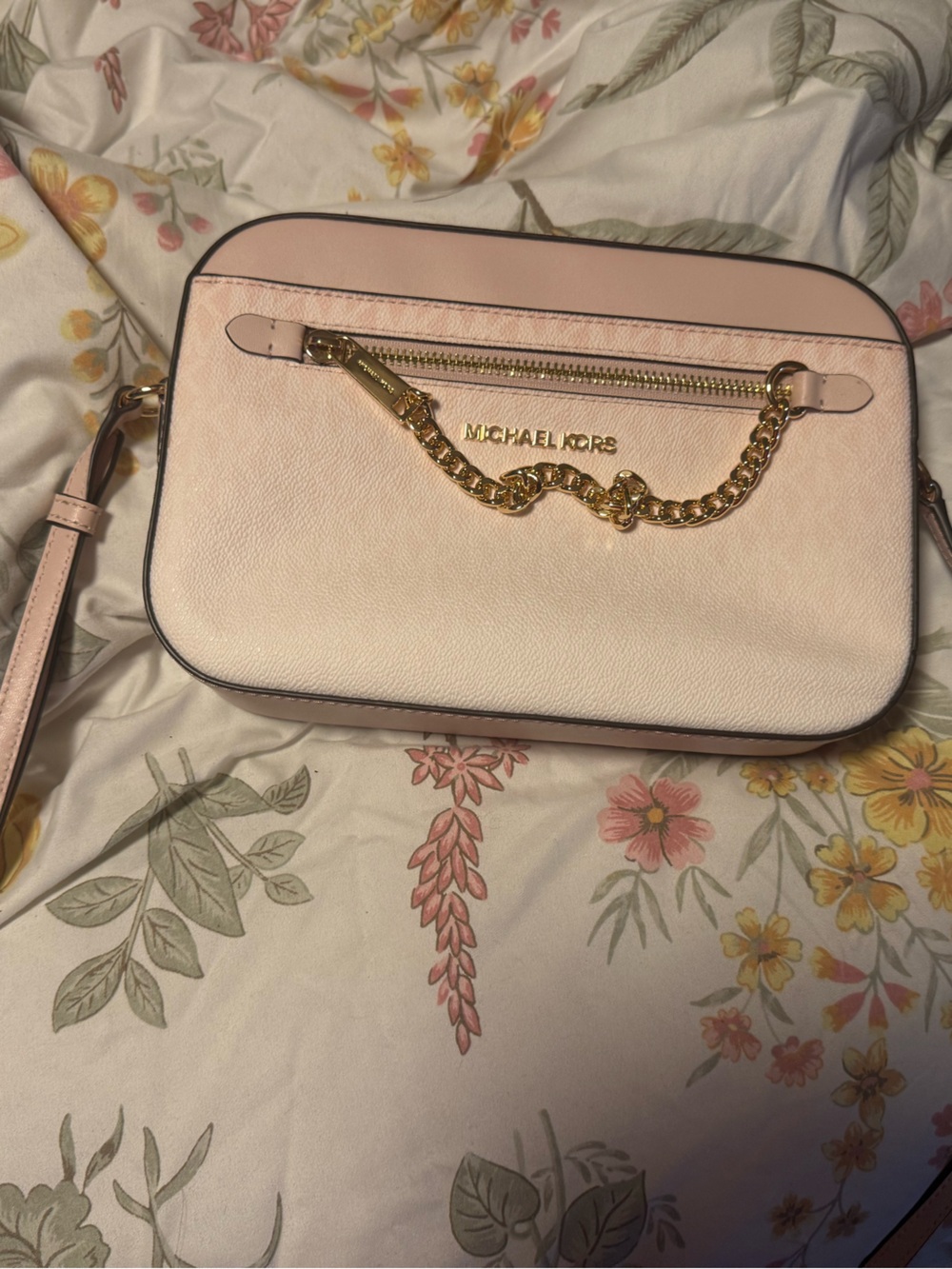 Michael Kors Light Pink Pebbled Leather Crossbody with Gold Chain